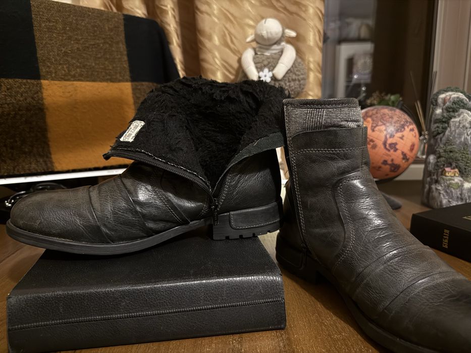 Bugatti зимові ботінки, 43 розмір, натуральна шкіра та овчина, сірі