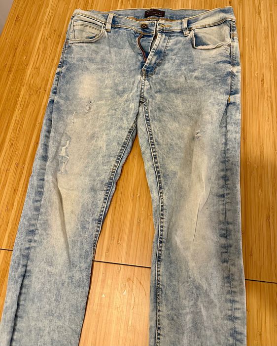 Jeansy Zara Man 32 slim fit przetarcia jasne