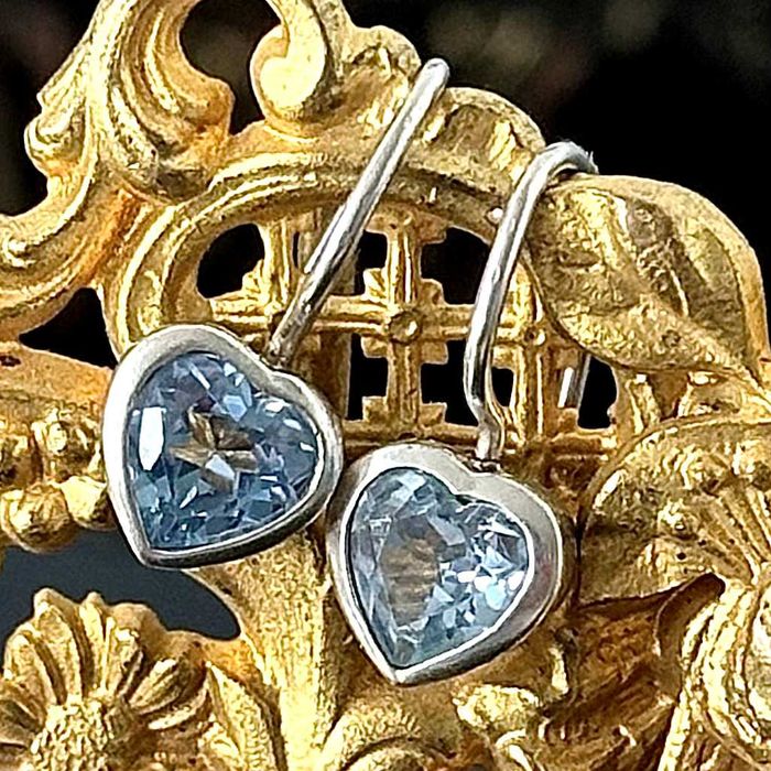 Srebrne kolczyki z Akwamarynami, Art Deco ok. 1960r. srebro próby 835