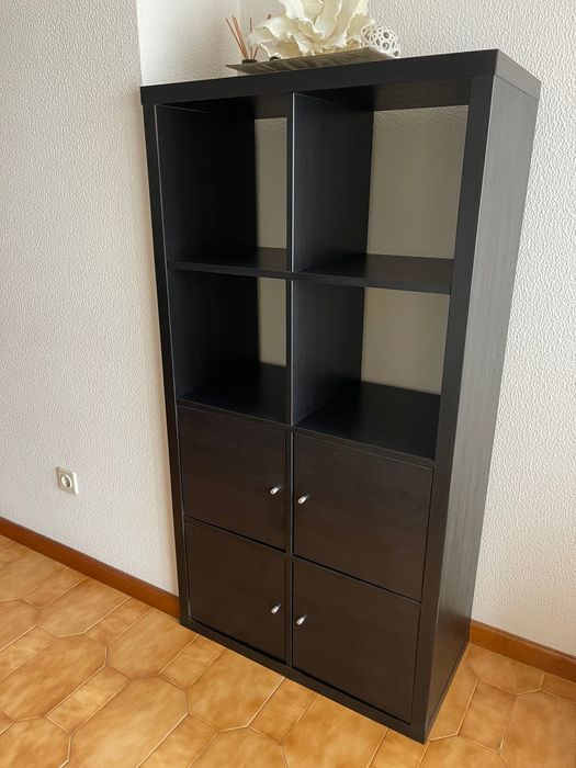 Estante c/4 acessórios, preto-castanho, 77x147cm