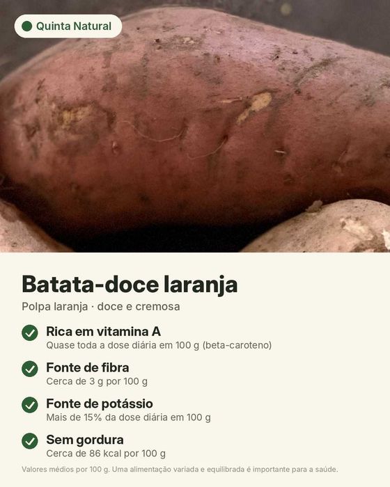 Batata-doce caseira - branca, laranja e roxa