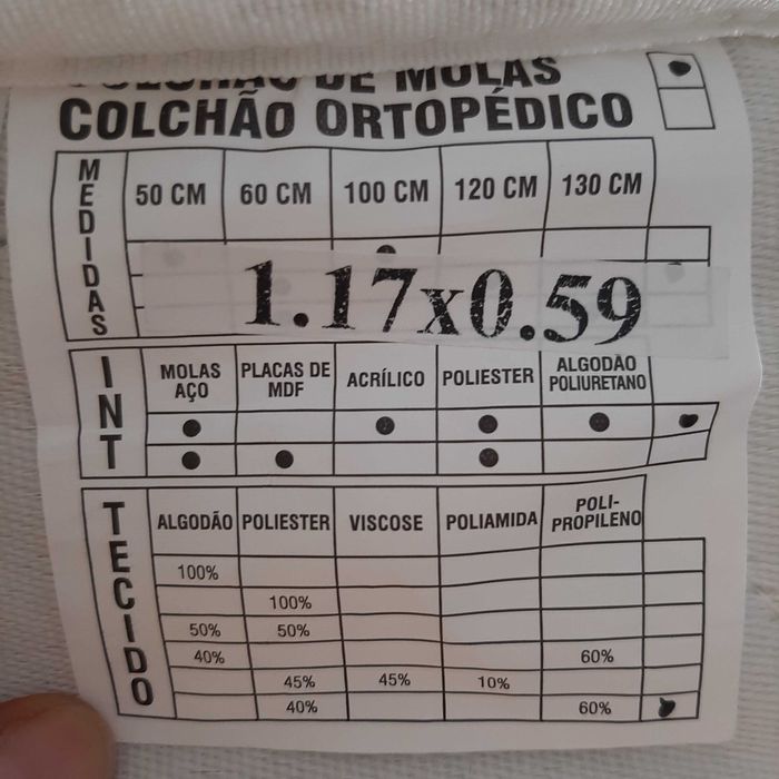 Colchão Ortopédico de Molas TRAMA 120x60cm (berço)