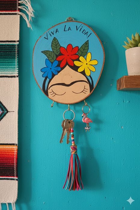Chaveiro em madeira Frida Kahlo