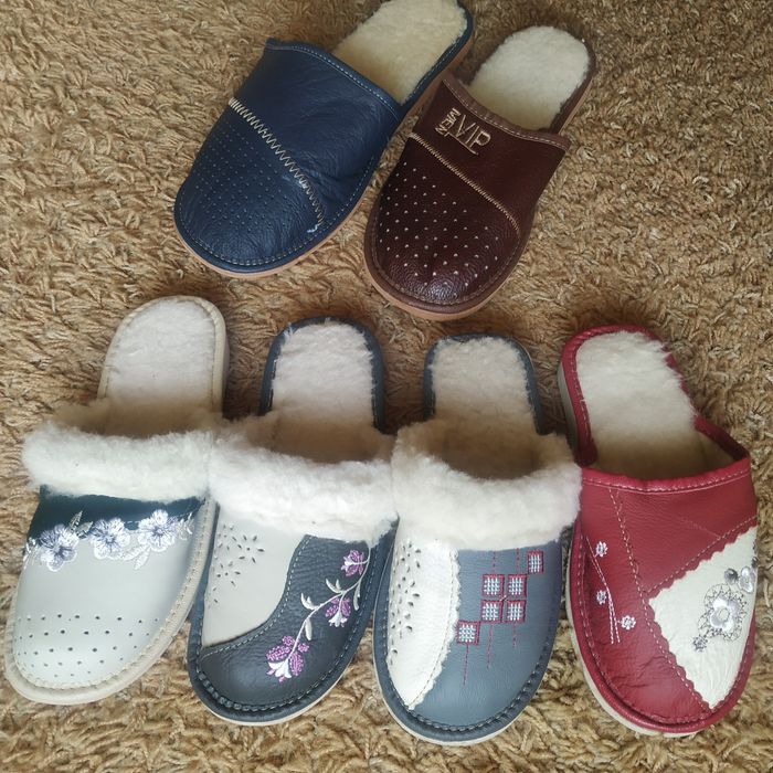 Шкіряні Тапочки на Овчині Утеплені (36-46р) / Жіночі, чоловічі