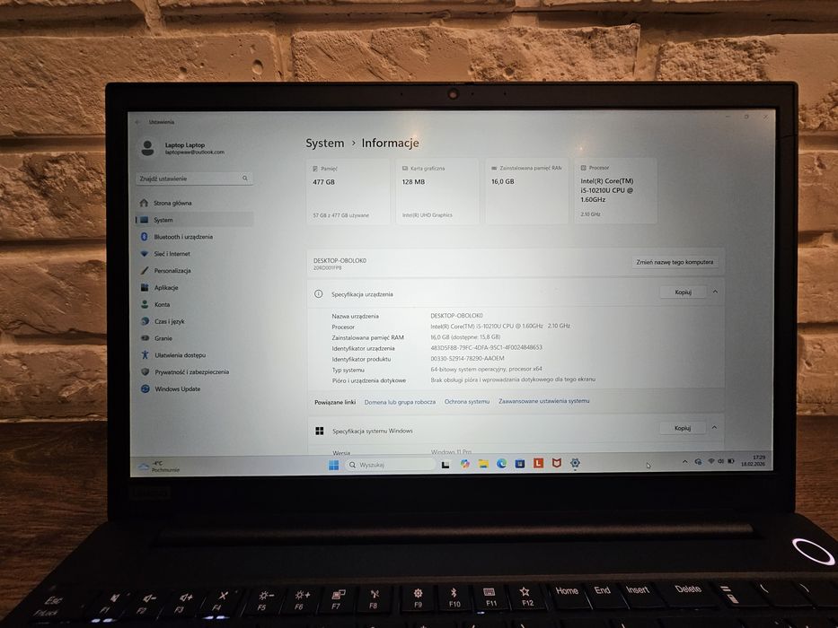 Laptop LENOVO ThinkPad E15 15.6" IPS i5-10210U 16GB RAM 500 GB HDD