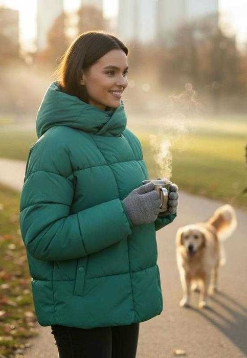 Объемная зелёная зимняя куртка оверсайз Primark, р. One Size