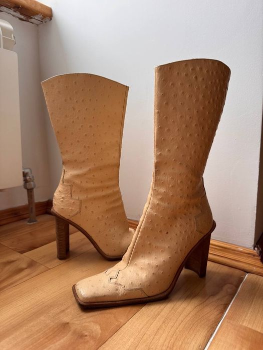Кремові шкіряні чоботи, сапожки на підборах (Made in Italy, Vero Cuoio