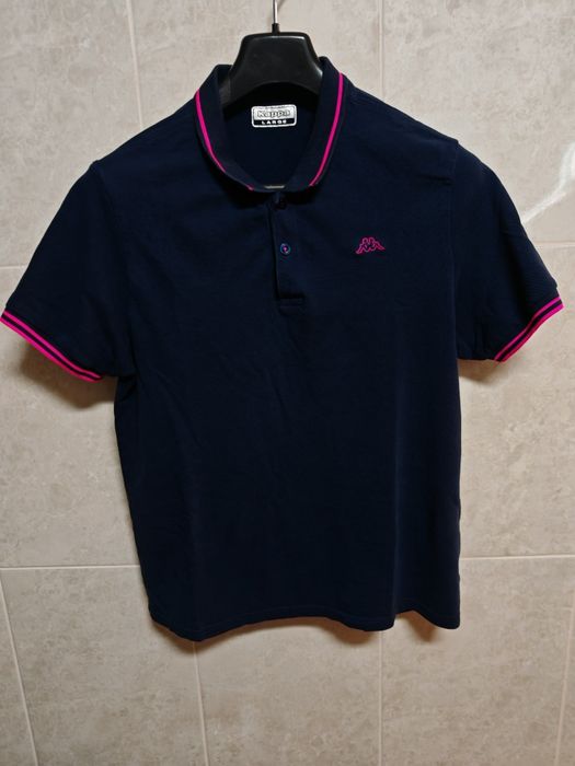Polo Kappa azul Marinho com riscas fuscia