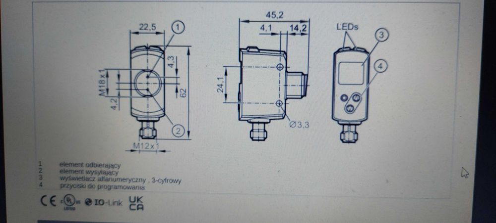 Dalmierz laserowy ifm OGD580 OGDLFPKG