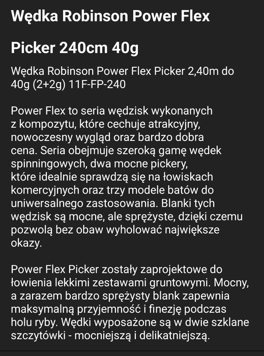 Wędka Robinson power flex picker 2.40m 40g