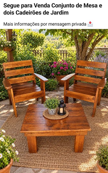 Conjunto Mesa e 2 Cadeirões de Jardim