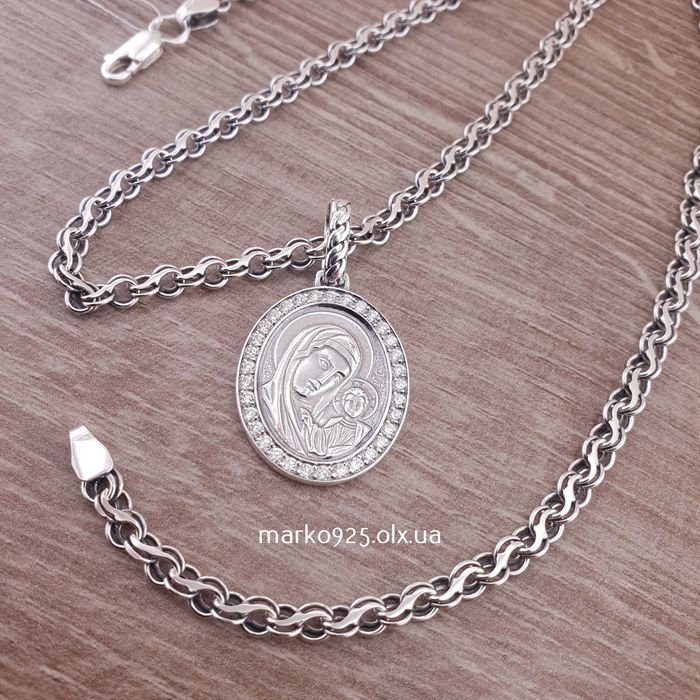 Жіноча срібна цепочка і ладанка-іконка Богородиця. Ланцюжок жіночий