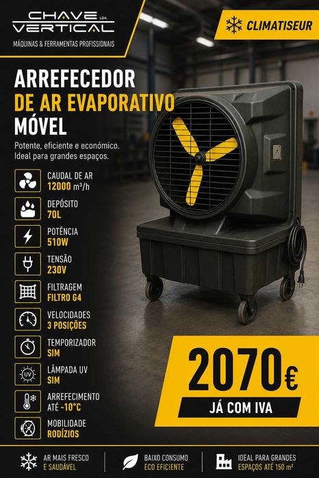Arrefecedor de ar evaporativo móvel 510W – 70L – 12000 m³/h Climatiseur LL29
