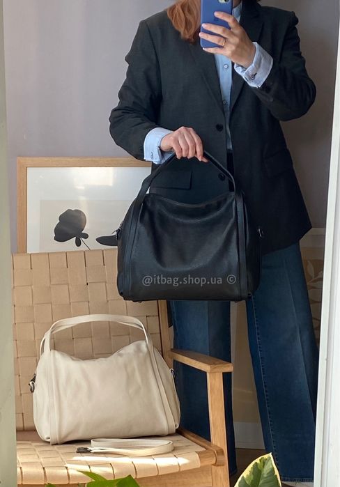 Містка шкіряна сумка італійська боулер. Большая кожаная сумка, Италия