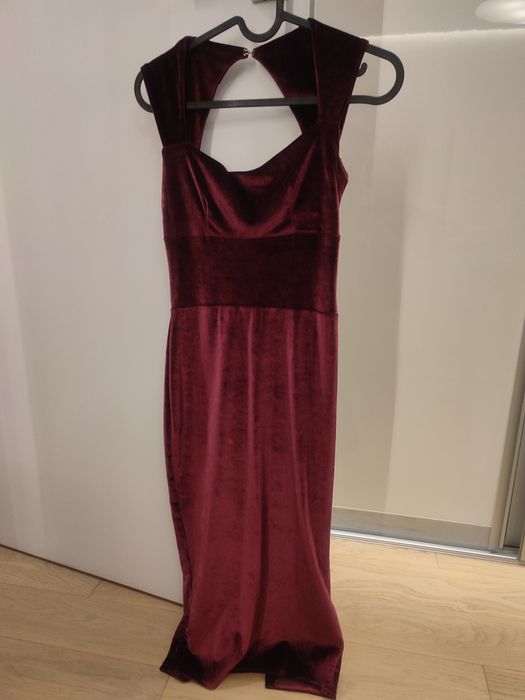 Sukienka koktajlowa, XS/S, welurowa, bordo, ołówkowa, wesele