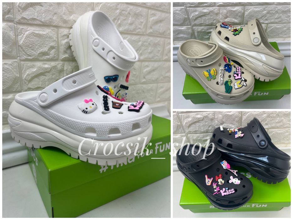 Жіночі крокси мега краш crocs Classic Mega Crush White, Bone, Black