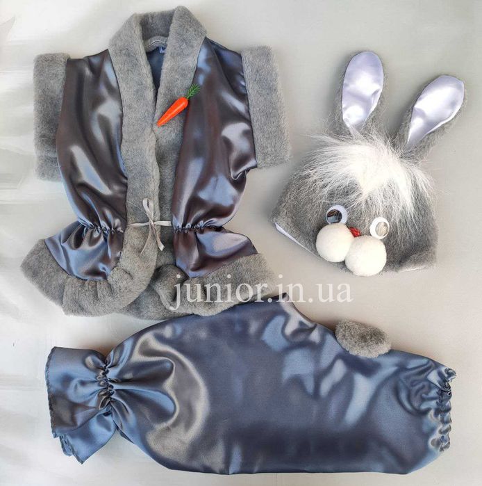 Новорічний карнавальний костюм для хлопчика Зайчик (сірий, білий)