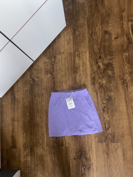 Brokatowa Fioletowa Spódniczka Pull&Bear S Viral Sylwester Impreza Hit