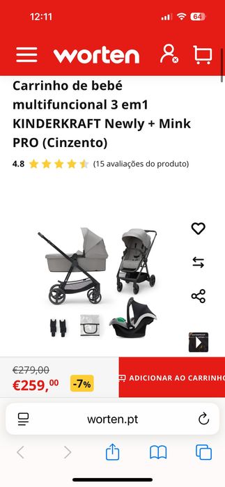 Carrinho Kinderkraft Newly 3 em 1