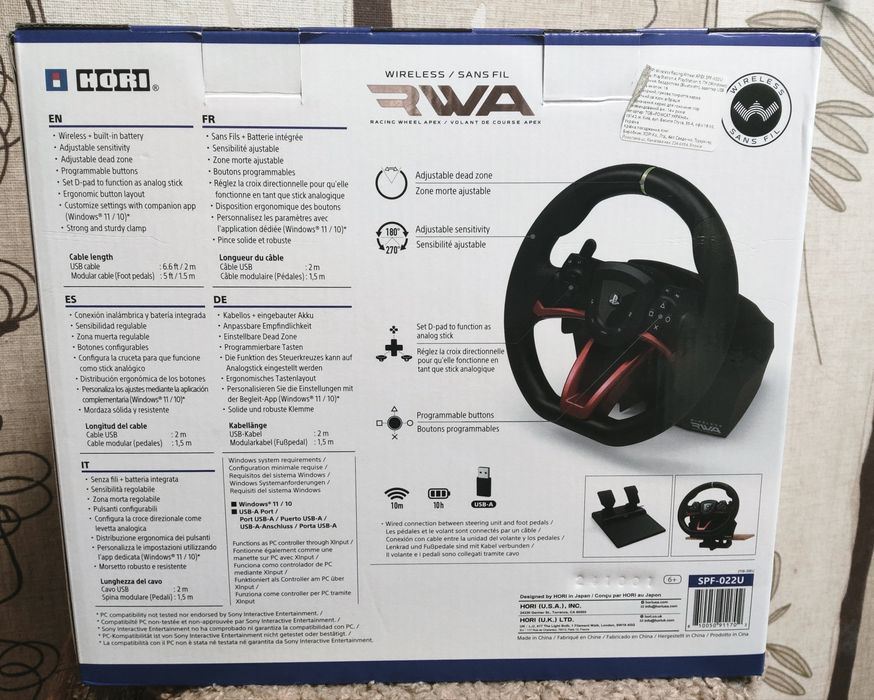 Бездротове кермо Hori Wireless Racing Wheel Apex для PS5 / PS4 / PC (SPF-022U) • Стан Нового!