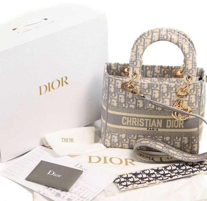 Сумочка женская жіноча Dior Lady D-Lite textile Gray