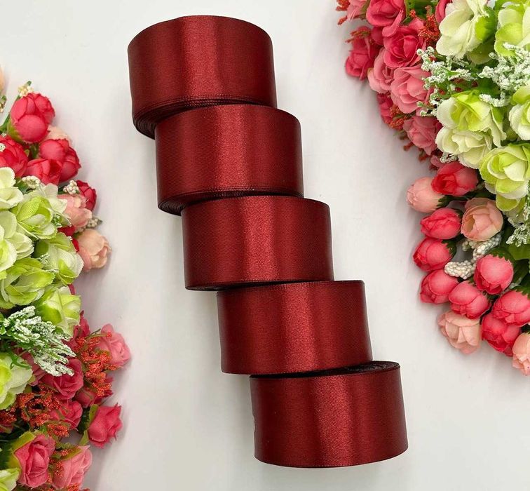 Атласна стрічка - 4 см x 23 м (5 рулонів) / Бордо Лента атласная