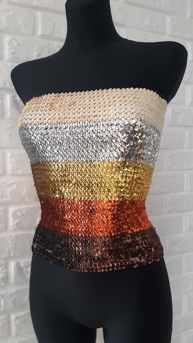 ORSAY Bluzka top z cekinów dopasowany elastyczny