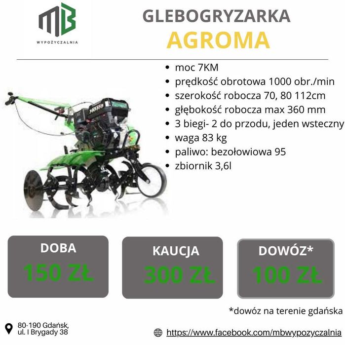 Glebogryzarka, Wertykulator, Świder, Nożyce do żywopłotu- Wynajem