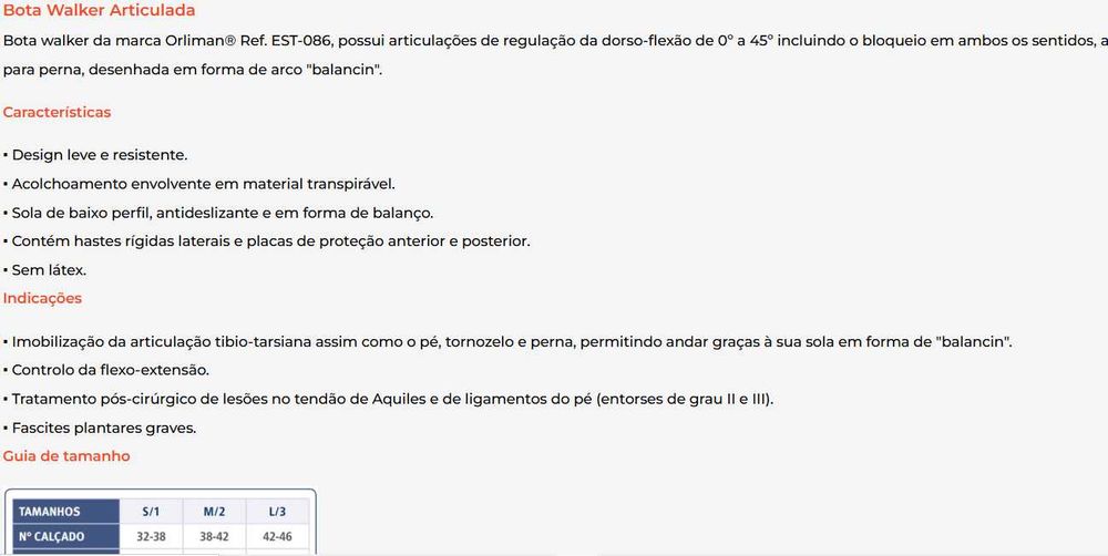 Bota ortopédica regulável nova
