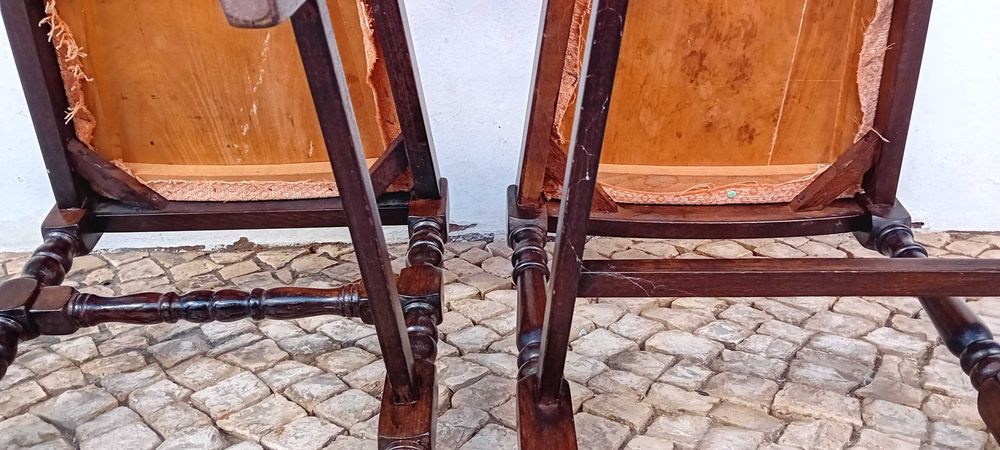 Vintage Cadeira de Madeira com Estofo de Tecido