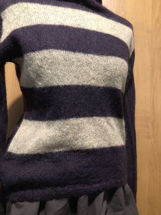 Brązowy welniany sweter golf pasiasty dlugi rękaw 100% welna, roz M-XL