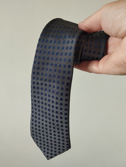 Męski jedwabny krawat 100% silk w kółka, groszki, szary, granat, slim,