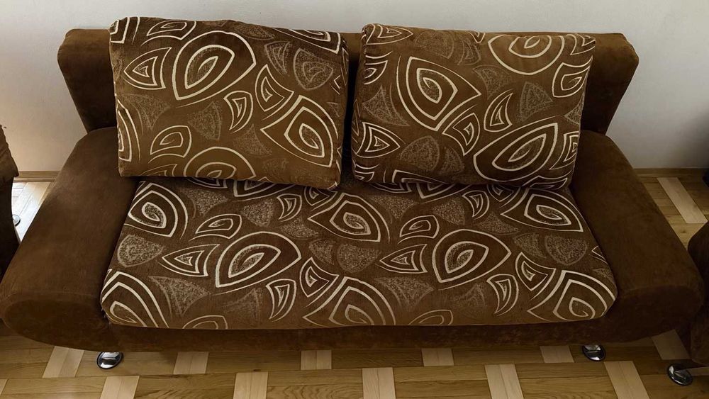 Komplet wypoczynkowy sofa + 2 fotele brązowe