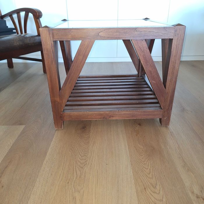 Mesa de Centro em Madeira com Vidro | Mesa de Apoio para Sala