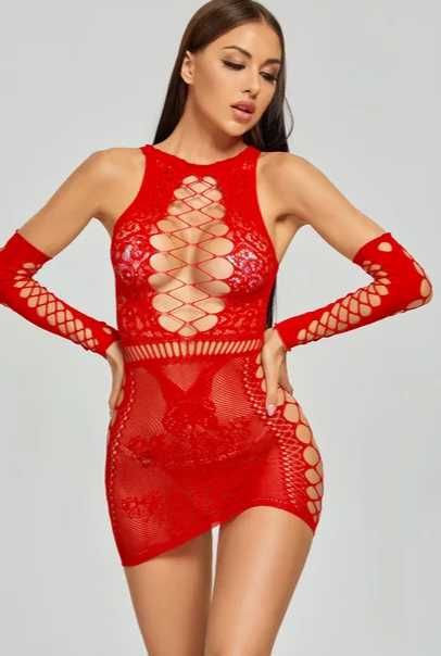 A010 seksowna bielizna koszula nocna halka erotyczna rękawice XS/3XL