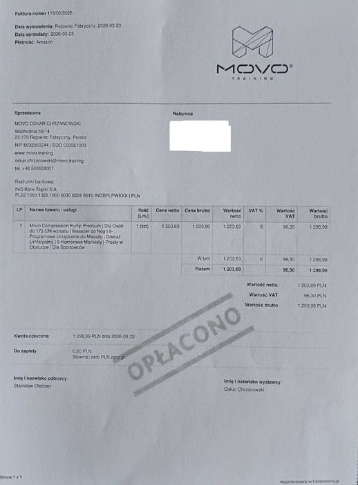 Masażer do nóg Movo Compression Pump Premium, nowy