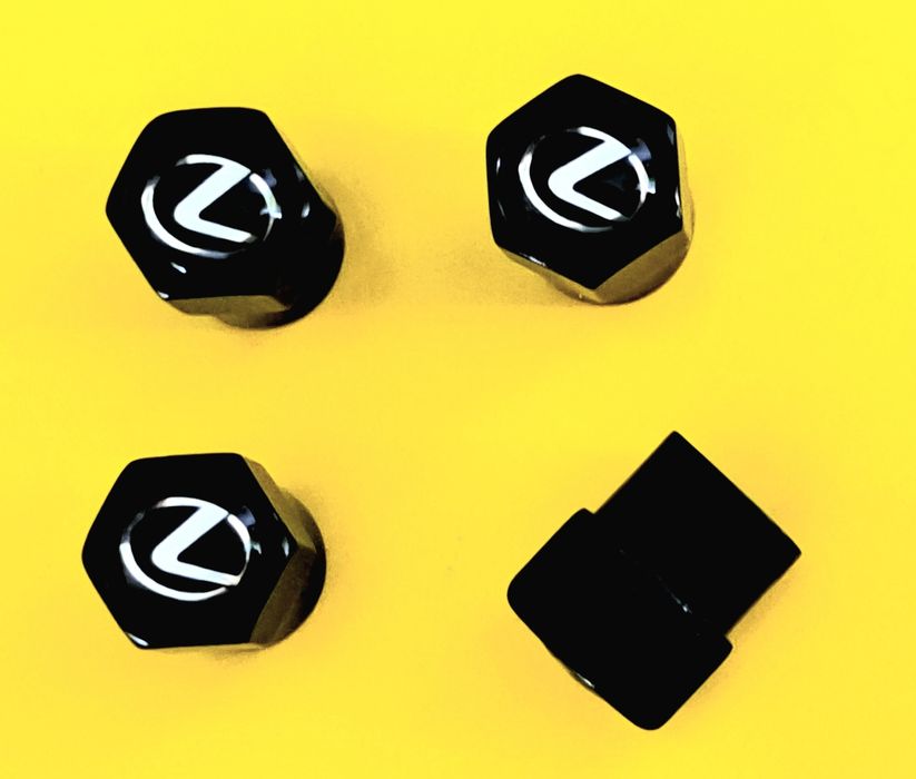 NOWE Nakrętki na wentyle LEXUS komplet 4szt. czarne kapturki tuning