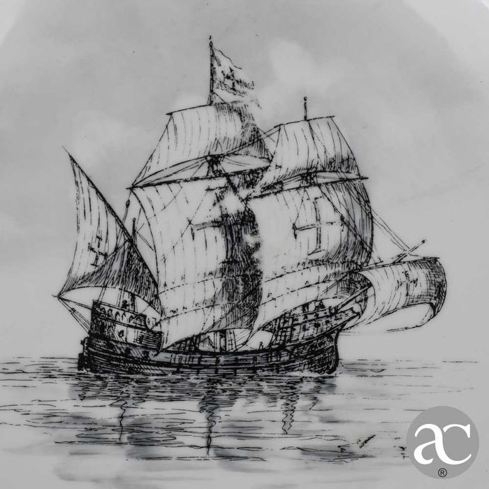 Placa / Prato porcelana da fábrica da Vista Alegre com desenho de Nau