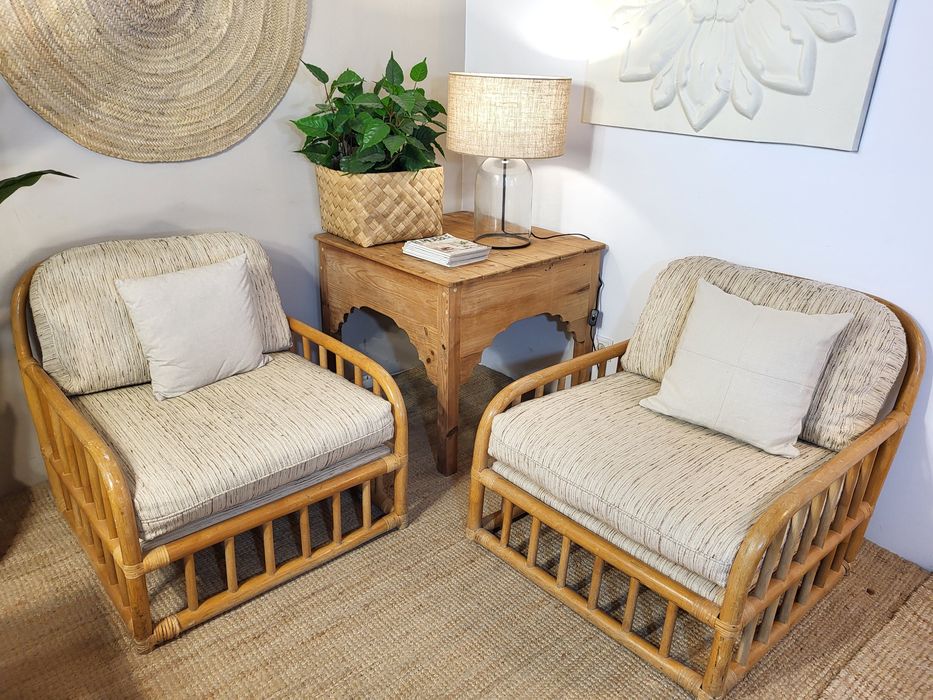 2 poltronas, cadeirao, sofa, bambu, mesa, vintage, rústico