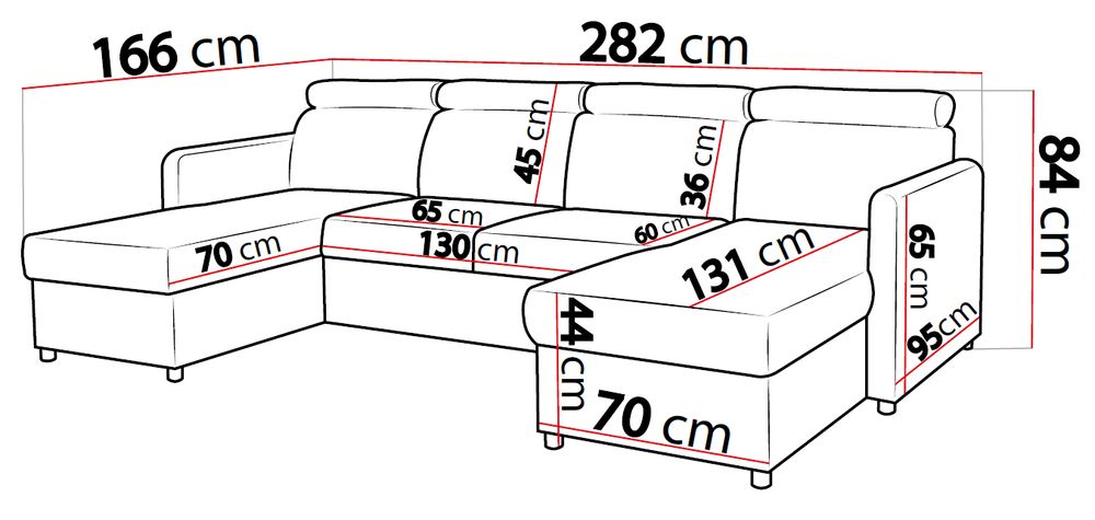 Narożnik BARCELO SYSTEM 282x165 - funkcja spania, 2 pojemniki, ruchome zagłówki