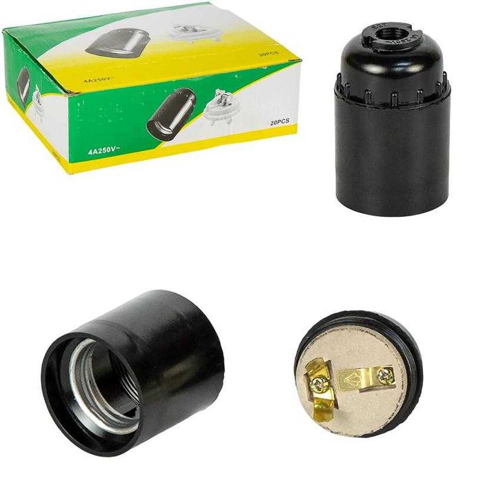 Патрон для лампочки черный, цоколь