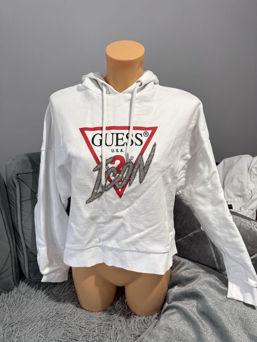 Bluza Guess Icon Logo Hoodie Biała S 100% Bawełna