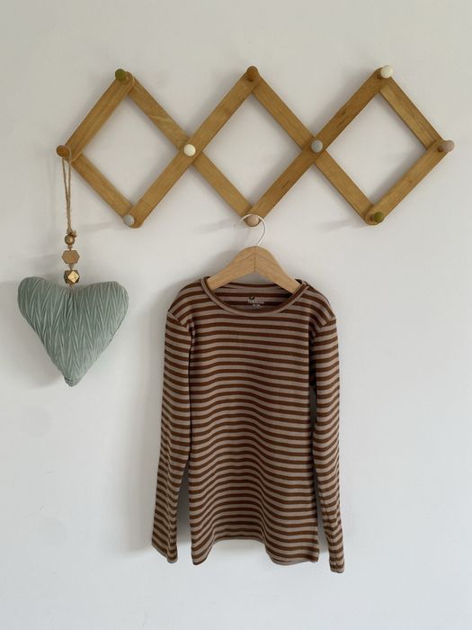 Bluzka prążkowana birkholm 122/128 beżowo brązowa paski