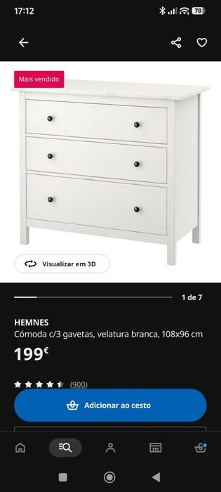 Cómoda c/3 gavetas Hemnes IKEA
