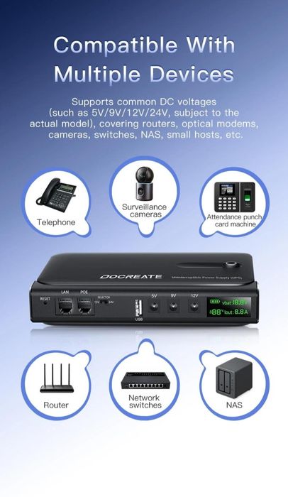 ДБЖ UPS 36W Docreate DC1036L POE, USB, 3xDC (5/9/12V) Без АКБ