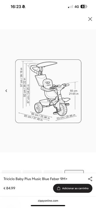 Triciclo Baby Plus Music Blue Feber 9M+