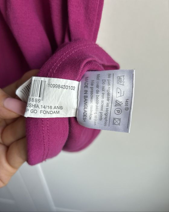 Fuksjowa bluzka dla dziewczynki prążek r. 164-170 T-shirt 14/16 lat