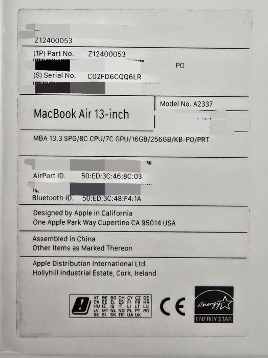 Macbook air 13" modelo A2337