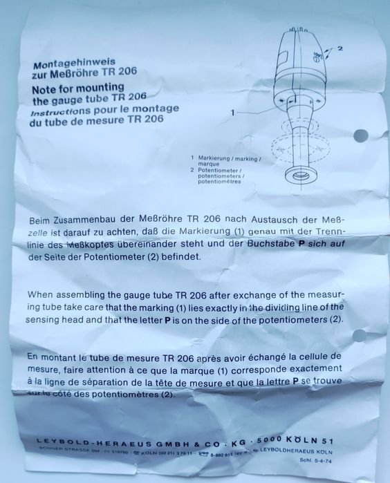 Термовакуумний датчик Leybold Heraeus 162 02 Br2, TR206