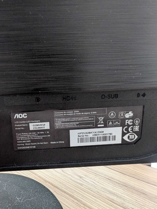 AOC G2260VWQ6/Full HD+kable